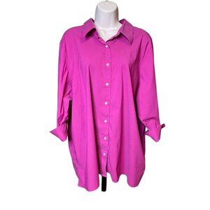 Lands End Womens Button Down Pink Shirt Wing Cuffs Plus Size 26W u